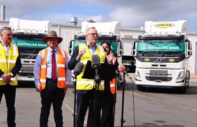 VOLVO HEAVY-DUTY TRUCKS, Prime Minister Anthony Albanese at Volvo™s Australia National Headquarters in Wacol, Brisbane, Wednesday, July 8, 2026. Volvo Australia will show off the first heavy-duty electric trucks built in Brisbane. ( NO ARCHIVING Brisbane QUEENSLAND AUSTRALIA  Copyright: xx 20260708140074801448
