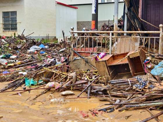 NANNING, CHINA - JULY 07: A general view shows the aftermath of floods caused by Typhoon Maysak on July 7, 2026 in Hengzhou, Nanning, Guangxi Zhuang Autonomous Region of China. Recent extreme rainstorms triggered by Typhoon Maysak, the 10th typhoon of the year, have caused severe flooding in parts of south China s Guangxi Zhuang Autonomous Region.  Copyright: xVCGx 111652835007