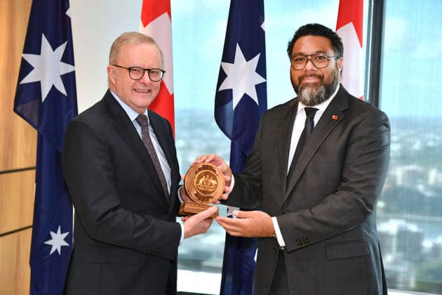ANTHONY ALBANESE PACIFIC ISLANDS, Australian Prime Minister Anthony Albanese (left) and Tongan Prime Minister Fatafehi FakafÄnua during a bilateral meeting at the CPO in Brisbane, Wednesday, July 8, 2026. ( NO ARCHIVING, POOL BRISBANE QUEENSLAND AUSTRALIA  Copyright: xJohnxGassx 20260708135591814762