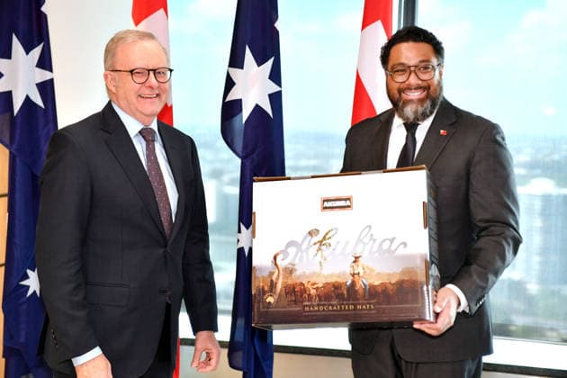 ANTHONY ALBANESE PACIFIC ISLANDS, Australian Prime Minister Anthony Albanese (left) and Tongan Prime Minister Fatafehi FakafÄnua during a bilateral meeting at the CPO in Brisbane, Wednesday, July 8, 2026. ( NO ARCHIVING, POOL BRISBANE QUEENSLAND AUSTRALIA  Copyright: xJohnxGassx 20260708175226815985