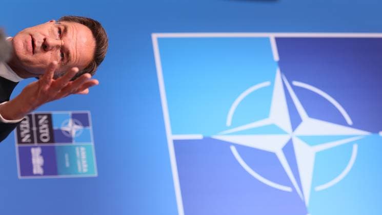NATO Secretary General Mark Rutte pictured during a press conference after the Defence Industry Forum during the head of states summit of the NATO (North Atlantic Treaty Organization) military alliance, Tuesday 07 July 2026, in Ankara, Turkey.  BENOITxDOPPAGNE 180696238