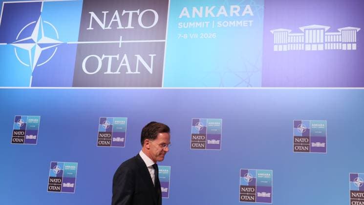 NATO Secretary General Mark Rutte pictured during a press conference after the Defence Industry Forum during the head of states summit of the NATO (North Atlantic Treaty Organization) military alliance, Tuesday 07 July 2026, in Ankara, Turkey.  BENOITxDOPPAGNE 180696251