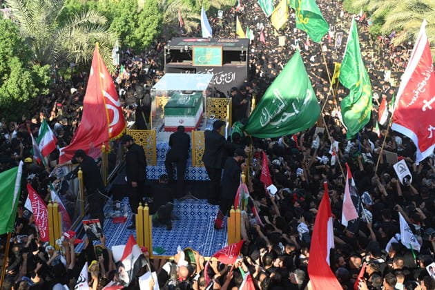 Massive Crowds gather in Najaf for Farewell Ceremony of slain Iranian supreme leader NAJAF, IRAQ - JULY 8: A massive crowd of mourners carrying various flags and posters fills the streets during a farewell ceremony for slain Iranian supreme leader Ali Khamenei, in Najaf, Iraq, on July 8, 2026. Khamenei lost his life following joint US-Israeli attacks. Starting from the early hours of the morning, thousands of people flooded the squares and avenues to take part in the funeral procession and pay their final respects. Haidar Mohammed Ali Anadolu Najaf Iraq. Editorial use only. Please get in touch for any other usage.  Copyright: x2026xAnadoluxHaidarxMohammedxAlix