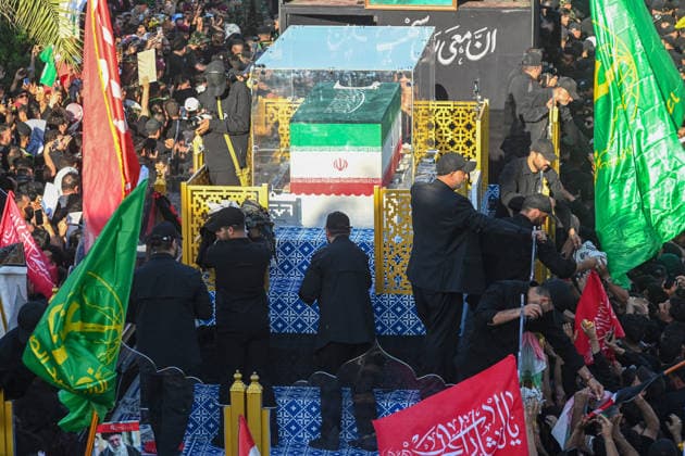 Massive Crowds gather in Najaf for Farewell Ceremony of slain Iranian supreme leader NAJAF, IRAQ - JULY 8: A massive crowd of mourners carrying various flags and posters fills the streets during a farewell ceremony for slain Iranian supreme leader Ali Khamenei, in Najaf, Iraq, on July 8, 2026. Khamenei lost his life following joint US-Israeli attacks. Starting from the early hours of the morning, thousands of people flooded the squares and avenues to take part in the funeral procession and pay their final respects. Haidar Mohammed Ali Anadolu Najaf Iraq. Editorial use only. Please get in touch for any other usage.  Copyright: x2026xAnadoluxHaidarxMohammedxAlix