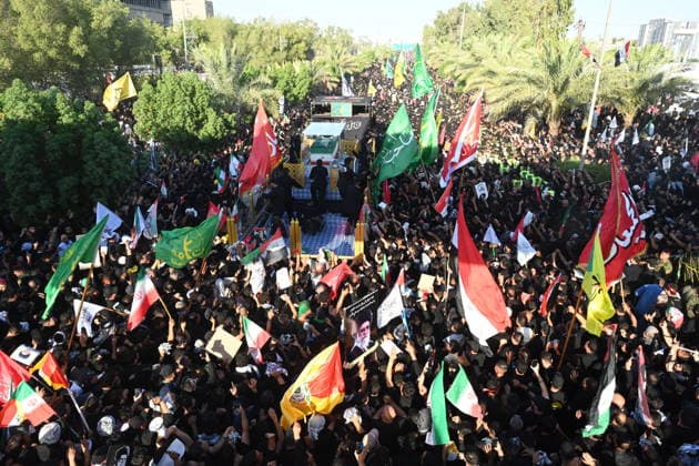 Massive Crowds gather in Najaf for Farewell Ceremony of slain Iranian supreme leader NAJAF, IRAQ - JULY 8: A massive crowd of mourners carrying various flags and posters fills the streets during a farewell ceremony for slain Iranian supreme leader Ali Khamenei, in Najaf, Iraq, on July 8, 2026. Khamenei lost his life following joint US-Israeli attacks. Starting from the early hours of the morning, thousands of people flooded the squares and avenues to take part in the funeral procession and pay their final respects. Haidar Mohammed Ali Anadolu Najaf Iraq. Editorial use only. Please get in touch for any other usage.  Copyright: x2026xAnadoluxHaidarxMohammedxAlix