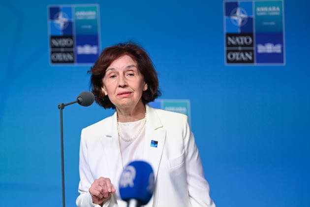 36th NATO Summit in Ankara ANKARA, TURKIYE - JULY 08: President of North Macedonia Gordana Siljanovska Davkova makes a statement to the press ahead of the main session of the North Atlantic Council Meeting during the second day of the 36th NATO Heads of State and Government Summit in Ankara, Turkiye on July 08, 2026. Dogukan Keskinkilic Anadolu Ankara Turkey. Editorial use only. Please get in touch for any other usage.  Copyright: x2026xAnadoluxDogukanxKeskinkilicx