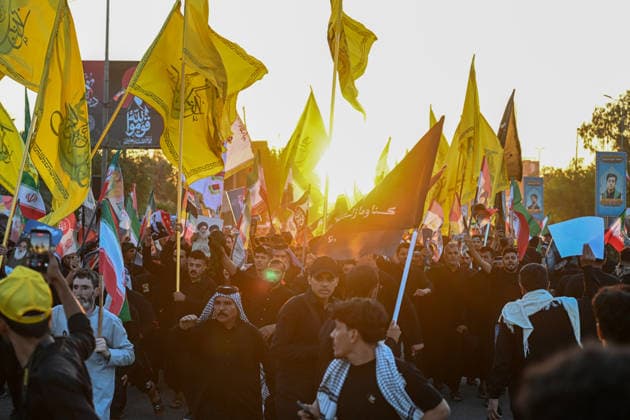 Massive Crowds gather in Najaf for Farewell Ceremony of slain Iranian supreme leader NAJAF, IRAQ - JULY 8: A massive crowd of mourners carrying various flags and posters fills the streets during a farewell ceremony for slain Iranian supreme leader Ali Khamenei, in Najaf, Iraq, on July 8, 2026. Khamenei lost his life following joint US-Israeli attacks. Starting from the early hours of the morning, thousands of people flooded the squares and avenues to take part in the funeral procession and pay their final respects. Haidar Mohammed Ali Anadolu Najaf Iraq. Editorial use only. Please get in touch for any other usage.  Copyright: x2026xAnadoluxHaidarxMohammedxAlix
