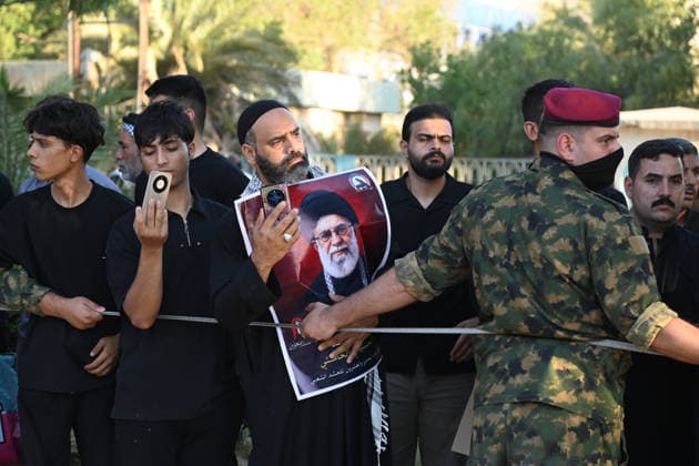 Massive Crowds gather in Najaf for Farewell Ceremony of slain Iranian supreme leader NAJAF, IRAQ - JULY 8: A massive crowd of mourners carrying various flags and posters fills the streets during a farewell ceremony for slain Iranian supreme leader Ali Khamenei, in Najaf, Iraq, on July 8, 2026. Khamenei lost his life following joint US-Israeli attacks. Starting from the early hours of the morning, thousands of people flooded the squares and avenues to take part in the funeral procession and pay their final respects. Haidar Mohammed Ali Anadolu Najaf Iraq. Editorial use only. Please get in touch for any other usage.  Copyright: x2026xAnadoluxHaidarxMohammedxAlix