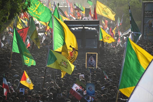 Massive Crowds gather in Najaf for Farewell Ceremony of slain Iranian supreme leader NAJAF, IRAQ - JULY 8: A massive crowd of mourners carrying various flags and posters fills the streets during a farewell ceremony for slain Iranian supreme leader Ali Khamenei, in Najaf, Iraq, on July 8, 2026. Khamenei lost his life following joint US-Israeli attacks. Starting from the early hours of the morning, thousands of people flooded the squares and avenues to take part in the funeral procession and pay their final respects. Haidar Mohammed Ali Anadolu Najaf Iraq. Editorial use only. Please get in touch for any other usage.  Copyright: x2026xAnadoluxHaidarxMohammedxAlix