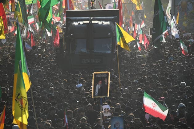 Massive Crowds gather in Najaf for Farewell Ceremony of slain Iranian supreme leader NAJAF, IRAQ - JULY 8: A massive crowd of mourners carrying various flags and posters fills the streets during a farewell ceremony for slain Iranian supreme leader Ali Khamenei, in Najaf, Iraq, on July 8, 2026. Khamenei lost his life following joint US-Israeli attacks. Starting from the early hours of the morning, thousands of people flooded the squares and avenues to take part in the funeral procession and pay their final respects. Haidar Mohammed Ali Anadolu Najaf Iraq. Editorial use only. Please get in touch for any other usage.  Copyright: x2026xAnadoluxHaidarxMohammedxAlix