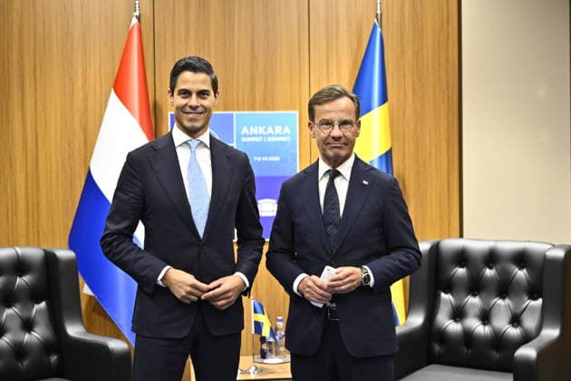 ANKARA, TURKIET 20260708 Nederländernas premiärminister Rob Jetten med Sveriges statsminister Ulf Kristersson (M) under Nato-toppmötet i Ankara, Turkiet. ANKARA TURKIET x10430x *** ANKARA, TURKEY 20260708 Dutch Prime Minister Rob Jetten with Swedish Prime Minister Ulf Kristersson M during the NATO summit in Ankara, Turkey ANKARA TURKEY x10430x  Copyright: xChristinexOlsson TTx NATO-TOPPMÖTE ANKARA 2026 bSmoytKbDQg