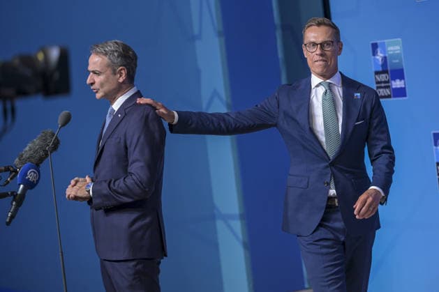 36th NATO Summit in Ankara ANKARA, TURKIYE - JULY 08: Greek Prime Minister Kyriakos Mitsotakis (L) and Finnish President Alexander Stubb (R) make a statement to the press ahead of the main session of the North Atlantic Council Meeting during the second day of the 36th NATO Heads of State and Government Summit in Ankara, Turkiye on July 08, 2026. Ozge Elif Kizil Anadolu Ankara Turkey. Editorial use only. Please get in touch for any other usage.  Copyright: x2026xAnadoluxOzgexElifxKizilx