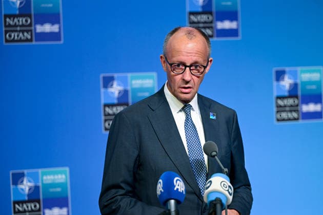 36th NATO Summit in Ankara ANKARA, TURKIYE - JULY 08: German Chancellor Friedrich Merz makes a statement to the press ahead of the main session of the North Atlantic Council Meeting during the second day of the 36th NATO Heads of State and Government Summit in Ankara, Turkiye on July 08, 2026. Dogukan Keskinkilic Anadolu Ankara Turkey. Editorial use only. Please get in touch for any other usage.  Copyright: x2026xAnadoluxDogukanxKeskinkilicx