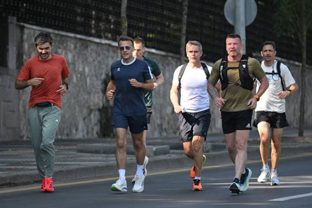 French President Macron goes for morning jog ahead of NATO summit in Ankara ANKARA, TURKIYE - JULY 08: French President Emmanuel Macron goes for a morning jog in Ankara, Turkiye, where he arrived for the 36th NATO Heads of State and Government Summit on July 08, 2026. Gokhan Balci Anadolu Ankara Turkey. Editorial use only. Please get in touch for any other usage.  Copyright: x2026xAnadoluxGokhanxBalcix