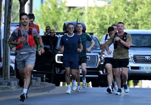 French President Macron goes for morning jog ahead of NATO summit in Ankara ANKARA, TURKIYE - JULY 08: French President Emmanuel Macron goes for a morning jog in Ankara, Turkiye, where he arrived for the 36th NATO Heads of State and Government Summit on July 08, 2026. Gokhan Balci Anadolu Ankara Turkey. Editorial use only. Please get in touch for any other usage.  Copyright: x2026xAnadoluxGokhanxBalcix