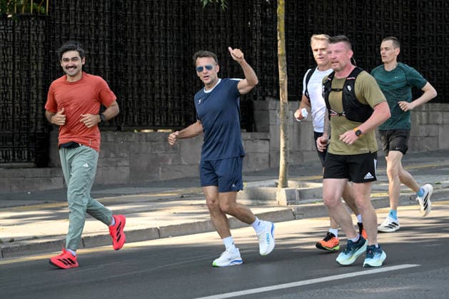 French President Macron goes for morning jog ahead of NATO summit in Ankara ANKARA, TURKIYE - JULY 08: French President Emmanuel Macron goes for a morning jog in Ankara, Turkiye, where he arrived for the 36th NATO Heads of State and Government Summit on July 08, 2026. Gokhan Balci Anadolu Ankara Turkey. Editorial use only. Please get in touch for any other usage.  Copyright: x2026xAnadoluxGokhanxBalcix
