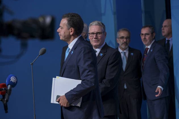 36th NATO Summit in Ankara ANKARA, TURKIYE - JULY 08: Portuguese Prime Minister Luis Montenegro (L) and British Prime Minister Keir Starmer (2nd L) make a statement to the press ahead of the main session of the North Atlantic Council Meeting during the second day of the 36th NATO Heads of State and Government Summit in Ankara, Turkiye on July 08, 2026. Ozge Elif Kizil Anadolu Ankara Turkey. Editorial use only. Please get in touch for any other usage.  Copyright: x2026xAnadoluxOzgexElifxKizilx