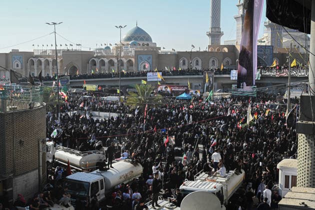 Thousands gather in Iraq for funeral procession of slain Iranian leader Khamenei NAJAF, IRAQ - JULY 8: A massive crowd of mourners carrying various flags and posters fills the streets during a farewell ceremony for slain Iranian supreme leader Ali Khamenei, in Najaf, Iraq, on July 8, 2026. Khamenei lost his life following joint US-Israeli attacks. Starting from the early hours of the morning, thousands of people flooded the squares and avenues to take part in the funeral procession and pay their final respects. Haidar Mohammed Ali Anadolu Najaf Iraq. Editorial use only. Please get in touch for any other usage.  Copyright: x2026xAnadoluxHaidarxMohammedxAlix