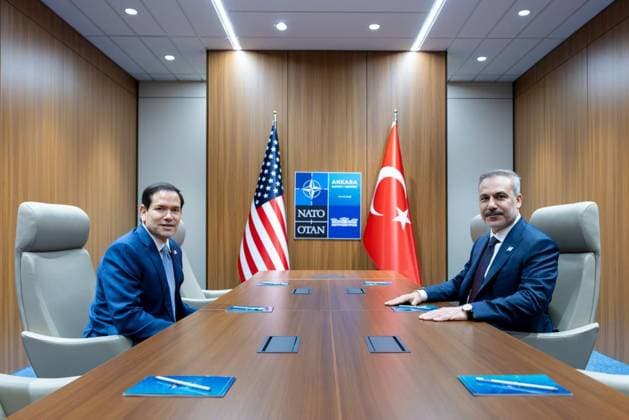 Hakan Fidan - Marco Rubio meeting during NATO Summit in Ankara ANKARA, TURKIYE - JULY 8: Turkish Foreign Minister Hakan Fidan meets with US Secretary of State Marco Rubio on the sidelines of the NATO Summit in Ankara, Turkiye, on July 8, 2026. Murat Gok Anadolu Ankara Turkey. Editorial use only. Please get in touch for any other usage.  Copyright: x2026xAnadoluxMuratxGokx