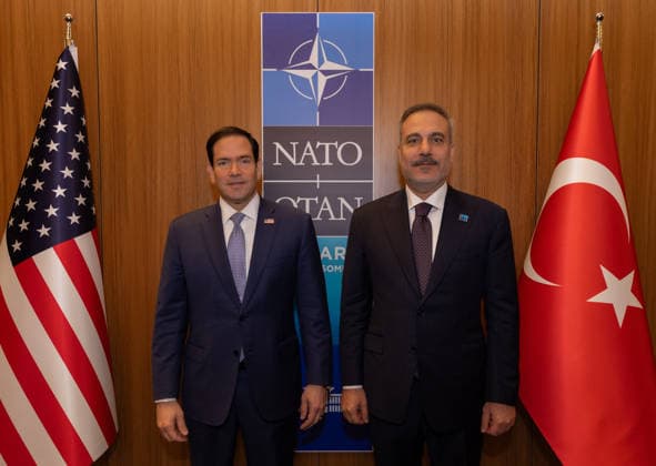 Hakan Fidan - Marco Rubio meeting during NATO Summit in Ankara ANKARA, TURKIYE - JULY 8: Turkish Foreign Minister Hakan Fidan meets with US Secretary of State Marco Rubio on the sidelines of the NATO Summit in Ankara, Turkiye, on July 8, 2026. Mustafa Hatipoglu Anadolu Ankara Turkey. Editorial use only. Please get in touch for any other usage.  Copyright: x2026xAnadoluxMustafaxHatipoglux