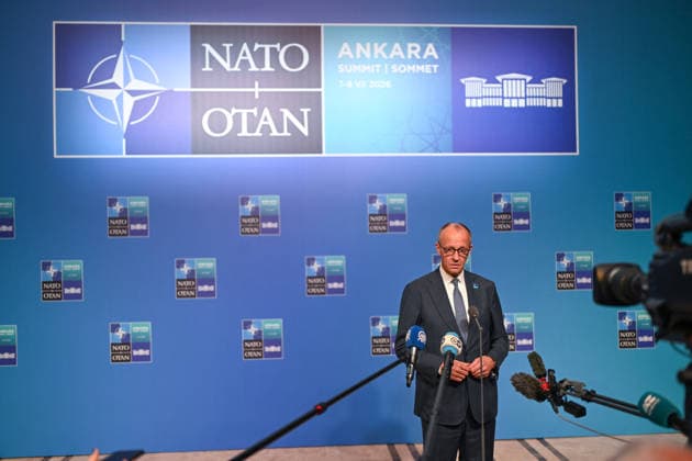 NATO Leaders Summit - North Atlantic Council Meeting - Ankara German Chancellor Friedrich Merz attending North Atlantic Council Meeting during the second day of the 36th NATO Heads of State and Government Summit in Ankara, Turkiye on July 8, 2026. Photo by Alaxis Jumeau ABACAPRESS.COM Ankara Turkey  Copyright: xJumeauxAlexis ABACAx