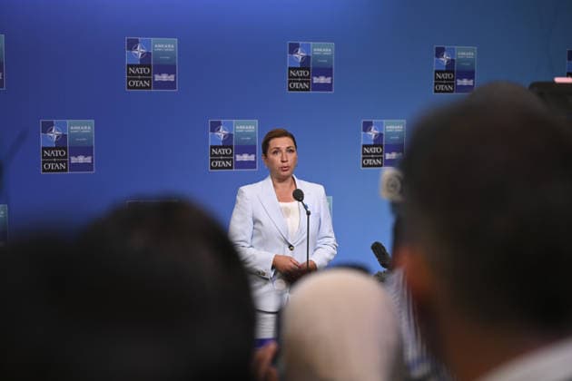 36th NATO Summit in Ankara ANKARA, TURKIYE - JULY 08: Danish Prime Minister Mette Frederiksen makes a statement to the press ahead of the main session of the North Atlantic Council Meeting during the second day of the 36th NATO Heads of State and Government Summit in Ankara, Turkiye on July 08, 2026. Dogukan Keskinkilic Anadolu Ankara Turkey. Editorial use only. Please get in touch for any other usage.  Copyright: x2026xAnadoluxDogukanxKeskinkilicx