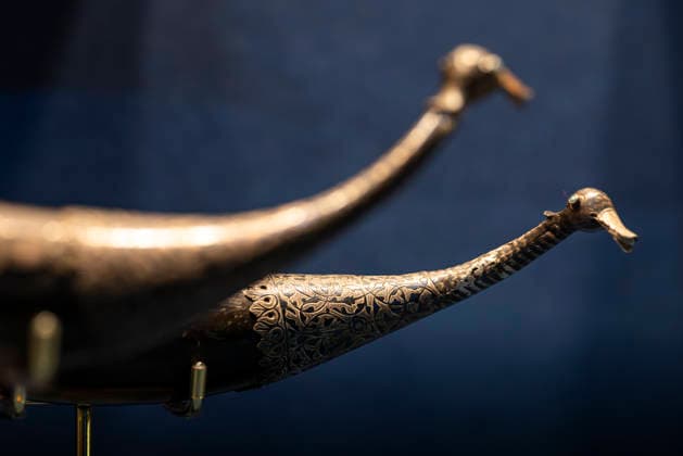 TAIYUAN, CHINA - JULY 08: Visitors view historical artifacts from the Yerevan History Museum of Armenia at the Shanxi Museum on July 8, 2026 in Taiyuan, Shanxi Province of China. The exhibition Land of Noah features 134 sets of precious relics including traditional costumes, silverware, musical instruments, carpets, embroidery, oil paintings and pottery, marking the first large-scale display of Armenian cultural heritage in the province.  Copyright: xVCGx 111653071835