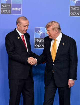 36th NATO Summit in Ankara ANKARA, TURKIYE - JULY 8: Turkish President Recep Tayyip Erdogan welcomes U.S. President Donald Trump ahead of the North Atlantic Council meeting held as part of the 36th NATO Heads of State and Government Summit at the Presidential Complex in Ankara, Turkiye, on July 8, 2026. Binnur Ege Gurun Kocak Anadolu Ankara Turkey. Editorial use only. Please get in touch for any other usage.  Copyright: x2026xAnadoluxBinnurxEgexGurunxKocakx