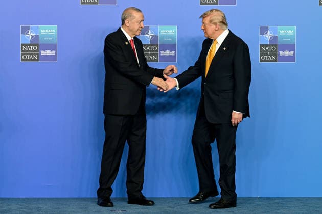 36th NATO Summit in Ankara ANKARA, TURKIYE - JULY 8: Turkish President Recep Tayyip Erdogan (L) welcomes US President Donald Trump ahead of the North Atlantic Council meeting, held as part of the 36th NATO Summit of Heads of State and Government in Ankara, Turkiye, on July 8, 2026. Binnur Ege Gurun Kocak Anadolu Ankara Turkey. Editorial use only. Please get in touch for any other usage.  Copyright: x2026xAnadoluxBinnurxEgexGurunxKocakx