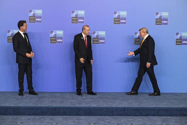 36th NATO Summit in Ankara ANKARA, TURKIYE - JULY 8: Turkish President Recep Tayyip Erdogan (C) and NATO Secretary General Mark Rutte (L) welcome US President Donald Trump (R) ahead of the North Atlantic Council meeting, held as part of the 36th NATO Summit of Heads of State and Government in Ankara, Turkiye, on July 8, 2026. Binnur Ege Gurun Kocak Anadolu Ankara Turkey. Editorial use only. Please get in touch for any other usage.  Copyright: x2026xAnadoluxBinnurxEgexGurunxKocakx