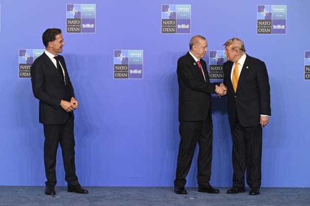 36th NATO Summit in Ankara ANKARA, TURKIYE - JULY 8: Turkish President Recep Tayyip Erdogan (C) and NATO Secretary General Mark Rutte (L) welcome US President Donald Trump (R) ahead of the North Atlantic Council meeting, held as part of the 36th NATO Summit of Heads of State and Government in Ankara, Turkiye, on July 8, 2026. Binnur Ege Gurun Kocak Anadolu Ankara Turkey. Editorial use only. Please get in touch for any other usage.  Copyright: x2026xAnadoluxBinnurxEgexGurunxKocakx