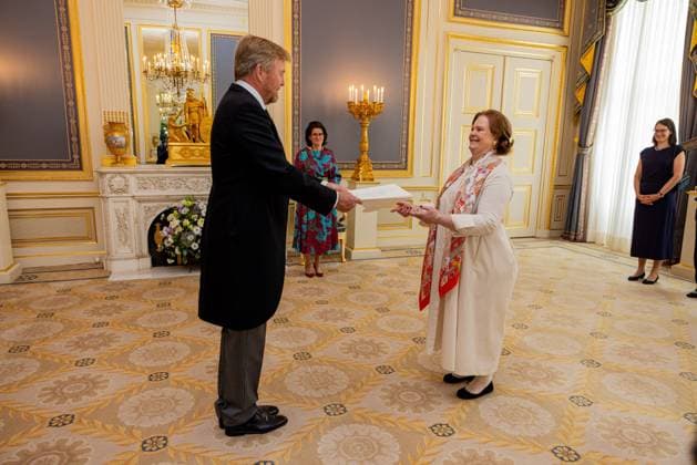 Den Haag, The Netherlands, 2026-07-08 09:34:20 THE HAGUE, 08-07-2026, Noordeinde Palace. King Willem Alexander receives the Ambassador of the Federal Republic of Germany, Her Excellency Tania Freiin von Uslar-Gleichen, at Noordeinde Palace in The Hague for the presentation of their credentials. PHOTO: NLBeeld POOL Wesley de Wit Credit: NL Beeld Patrick van Emst  Copyright: xx x