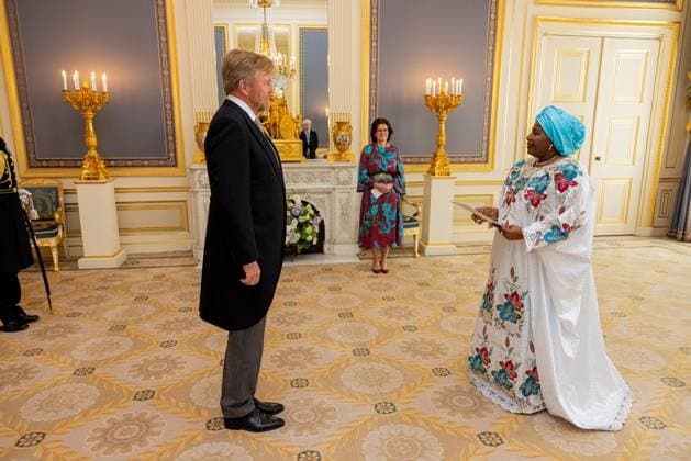 Den Haag, The Netherlands, 2026-07-08 11:04:33 THE HAGUE, 08-07-2026, Noordeinde Palace. King Willem Alexander receives Her Excellency Aicha Nanette ContÃ , the Ambassador of the Republic of Guinea, on the presentation of their credentials, at Noordeinde Palace in The Hague. PHOTO: NLBeeld POOL Wesley de Wit Credit: NL Beeld Patrick van Emst  Copyright: xx x
