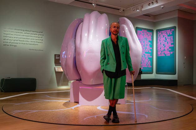 Rudy Loewe: Intimacies of Care at Wellcome Collection, London, UK 8 July 2026 Artist Rudy Loewe poses with Activation Sculpture, 2026, a large-scale sculptural commission with sound installations incorporating plants and herbs associated with healing and sustainability, at the preview of Rudy Loewe: Intimacies of Care Spaces of Grief and Possibility at the Wellcome Collection, London, UK, on 8 July 2026. The exhibition is on view from 10 July 2026 until 7 February 2027., Credit:Pete Speller Avalon  Copyright: xPetexSpellerx xAvalonx 1115223128