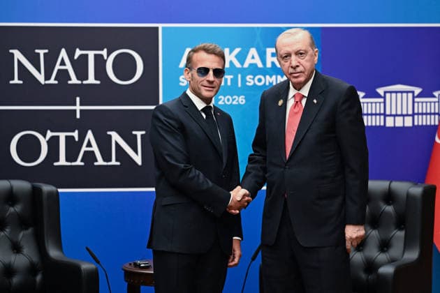 NATO Leaders Summit - Macron And Erdogan Bilateral Meeting French President Emmanuel Macron meets with Turkish President Recep Tayyip Erdogan in a bilateral meeting on the sidelines of the 36th NATO Heads of State and Government Summit in Ankara, Turkiye on July 8, 2026. Photo by Alexis Jumeau ABACAPRESS.COM Ankara Turkey  Copyright: xJumeauxAlexis ABACAx
