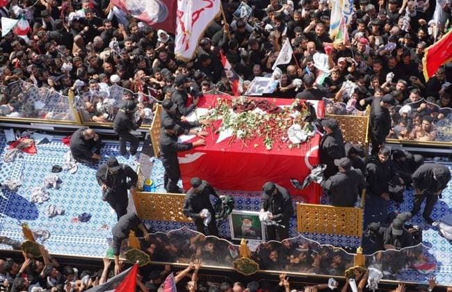 Farewell ceremony held for Iran s former leader Ali Khamenei in Najaf NAJAF, IRAQ - JULY 8: (----EDITORIAL USE ONLY MANDATORY CREDIT - IRANIAN LEADER PRESS OFFICE HANDOUT - NO MARKETING NO ADVERTISING CAMPAIGNS - DISTRIBUTED AS A SERVICE TO CLIENTS----) Large crowds carrying flags and posters attend the farewell ceremony held for former Iranian leader Ali Khamenei, who was killed in U.S.-Israeli attacks as in Najaf, Iran on July 8, 2026. The coffins of Khamenei and his family members are transported through the crowd in a specially designed truck after the Imam Reza Shrine before being brought to the Imam Ali Shrine. Iranian Leader Press Office Handout Anadolu Najaf Iraq. Editorial use only. Please get in touch for any other usage.  Copyright: x2026xAnadoluxIranianxLeaderxPressxOffice Handoutx