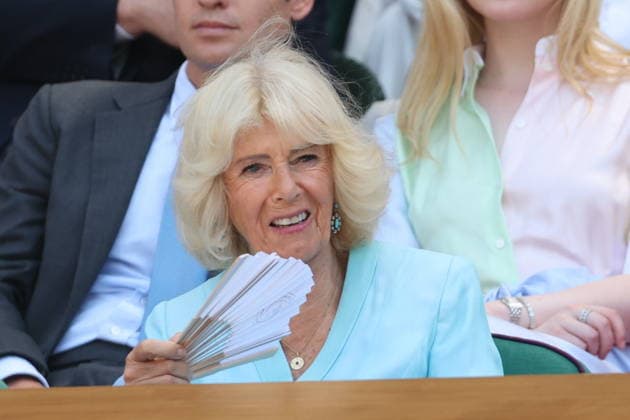 . 08 07 2026. London, United Kingdom. Queen Camilla, Peter Phillips and Harriet Sperling in the Royal Box on day ten of the Wimbledon Tennis Championships in London.  xStephenxLockx xi-Imagesx IIM-26894-0038