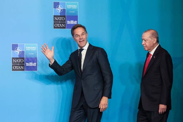 NATO Leaders Summit - Ankara NATO Secretary General Mark Rutte and Turkey s President Recep Tayyip Erdogan (R) arrive for a NATO Summit at Bestepe Presidential Compound in Ankara, Turkey, July 8, 2026. The summit comes at a fraught time for the 77-year-old transatlantic alliance, with the US President demanding members make good on a pledge to ramp up defence spending as Washington takes a step back from Europe. Photo by Ludovic Marin Pool ABACAPRESS.COM Ankara Turkey  Copyright: xMarinxLudovic Pool ABACAx