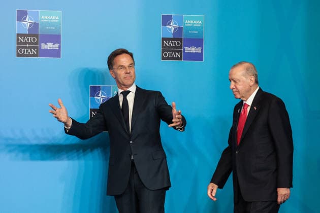 NATO Leaders Summit - Ankara NATO Secretary General Mark Rutte and Turkey s President Recep Tayyip Erdogan (R) arrive for a NATO Summit at Bestepe Presidential Compound in Ankara, Turkey, July 8, 2026. The summit comes at a fraught time for the 77-year-old transatlantic alliance, with the US President demanding members make good on a pledge to ramp up defence spending as Washington takes a step back from Europe. Photo by Ludovic Marin Pool ABACAPRESS.COM Ankara Turkey  Copyright: xMarinxLudovic Pool ABACAx