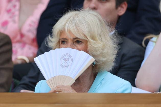 . 08 07 2026. London, United Kingdom. Queen Camilla, Peter Phillips and Harriet Sperling in the Royal Box on day ten of the Wimbledon Tennis Championships in London.  xStephenxLockx xi-Imagesx IIM-26894-0043