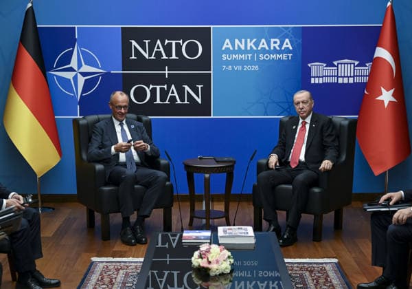 36th NATO Summit in Ankara ANKARA, TURKIYE - JULY 8: Turkish President Recep Tayyip Erdogan (R) meets with German Chancellor Friedrich Merz (L) as part of the 36th NATO Heads of State and Government Summit at Presidential Complex in Ankara, Turkiye, on July 8, 2026. Utku Ucrak Anadolu Ankara Turkey. Editorial use only. Please get in touch for any other usage.  Copyright: x2026xAnadoluxUtkuxUcrakx