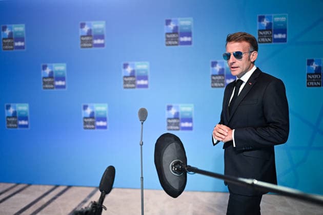 NATO Leaders Summit - President Macron Speaks To The Press France s President Emmanuel Macron speaks to the press during a NATO Summit at Bestepe Presidential Compound in Ankara, Turkey, July 8, 2026. The summit comes at a fraught time for the 77-year-old transatlantic alliance, with the US President demanding members make good on a pledge to ramp up defence spending as Washington takes a step back from Europe. Photo by Alexis Jumeau ABACAPRESS.COM Paris France  Copyright: xJumeauxAlexis ABACAx