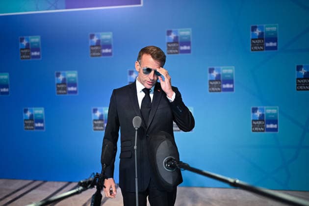 NATO Leaders Summit - President Macron Speaks To The Press France s President Emmanuel Macron speaks to the press during a NATO Summit at Bestepe Presidential Compound in Ankara, Turkey, July 8, 2026. The summit comes at a fraught time for the 77-year-old transatlantic alliance, with the US President demanding members make good on a pledge to ramp up defence spending as Washington takes a step back from Europe. Photo by Alexis Jumeau ABACAPRESS.COM Paris France  Copyright: xJumeauxAlexis ABACAx