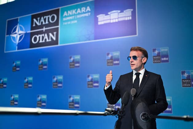 NATO Leaders Summit - President Macron Speaks To The Press France s President Emmanuel Macron speaks to the press during a NATO Summit at Bestepe Presidential Compound in Ankara, Turkey, July 8, 2026. The summit comes at a fraught time for the 77-year-old transatlantic alliance, with the US President demanding members make good on a pledge to ramp up defence spending as Washington takes a step back from Europe. Photo by Alexis Jumeau ABACAPRESS.COM Paris France  Copyright: xJumeauxAlexis ABACAx