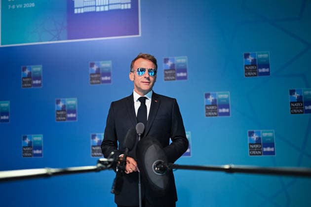 NATO Leaders Summit - President Macron Speaks To The Press France s President Emmanuel Macron speaks to the press during a NATO Summit at Bestepe Presidential Compound in Ankara, Turkey, July 8, 2026. The summit comes at a fraught time for the 77-year-old transatlantic alliance, with the US President demanding members make good on a pledge to ramp up defence spending as Washington takes a step back from Europe. Photo by Alexis Jumeau ABACAPRESS.COM Paris France  Copyright: xJumeauxAlexis ABACAx