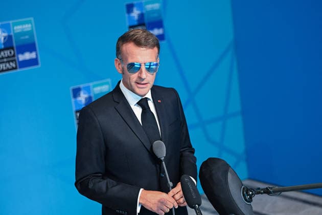 NATO Leaders Summit - President Macron Speaks To The Press France s President Emmanuel Macron speaks to the press during a NATO Summit at Bestepe Presidential Compound in Ankara, Turkey, July 8, 2026. The summit comes at a fraught time for the 77-year-old transatlantic alliance, with the US President demanding members make good on a pledge to ramp up defence spending as Washington takes a step back from Europe. Photo by Alexis Jumeau ABACAPRESS.COM Paris France  Copyright: xJumeauxAlexis ABACAx