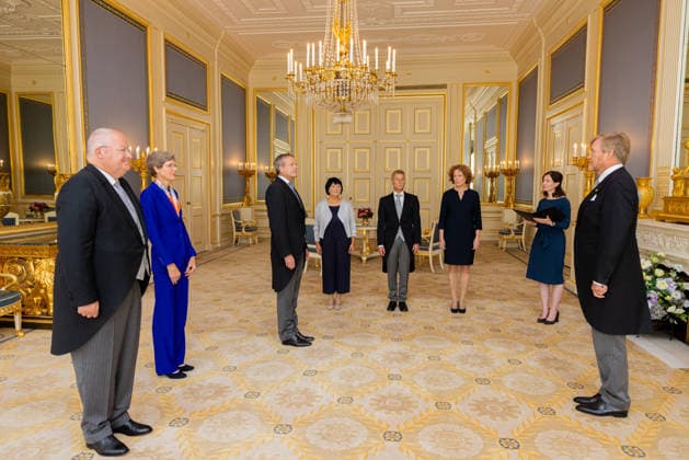 08-07-2026 Palace King Willem-Alexander during a meeting with Ambassador drs. G.M. Landheer (PV OESO), Hare Excellentie drs. E.H.T. van Eerten (Chisinau), Zijne Excellentie drs. R.F.N.W. Wols (Manilla), Zijne Excellentie mr. R.J.P. Pronk (Bagdad), Hare Excellentie drs. A.J. Ter Hoeve-van Heek (Valletta), Hare Excellentie drs. M.M. Monster (Tirana), Zijne Excellentie drs. J.T.M. Akerboom (Accra), Hare Excellentie drs. J.D. Nienhuis (Wellington), Zijne Excellentie drs. R.P.M. Martin (Lissabon), Hare Excellentie mr. dr. M.J. Busstra (Paramaribo) en Hare Excellentie drs. A.P. Diepenbroek (Kopenhagen). Â  Copyright: xPPEx
