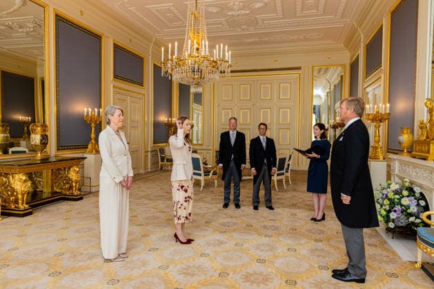 08-07-2026 Palace King Willem-Alexander during a meeting with Ambassador drs. G.M. Landheer (PV OESO), Hare Excellentie drs. E.H.T. van Eerten (Chisinau), Zijne Excellentie drs. R.F.N.W. Wols (Manilla), Zijne Excellentie mr. R.J.P. Pronk (Bagdad), Hare Excellentie drs. A.J. Ter Hoeve-van Heek (Valletta), Hare Excellentie drs. M.M. Monster (Tirana), Zijne Excellentie drs. J.T.M. Akerboom (Accra), Hare Excellentie drs. J.D. Nienhuis (Wellington), Zijne Excellentie drs. R.P.M. Martin (Lissabon), Hare Excellentie mr. dr. M.J. Busstra (Paramaribo) en Hare Excellentie drs. A.P. Diepenbroek (Kopenhagen). Â  Copyright: xPPEx