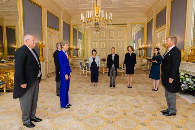 08-07-2026 Palace King Willem-Alexander during a meeting with Ambassador drs. G.M. Landheer (PV OESO), Hare Excellentie drs. E.H.T. van Eerten (Chisinau), Zijne Excellentie drs. R.F.N.W. Wols (Manilla), Zijne Excellentie mr. R.J.P. Pronk (Bagdad), Hare Excellentie drs. A.J. Ter Hoeve-van Heek (Valletta), Hare Excellentie drs. M.M. Monster (Tirana), Zijne Excellentie drs. J.T.M. Akerboom (Accra), Hare Excellentie drs. J.D. Nienhuis (Wellington), Zijne Excellentie drs. R.P.M. Martin (Lissabon), Hare Excellentie mr. dr. M.J. Busstra (Paramaribo) en Hare Excellentie drs. A.P. Diepenbroek (Kopenhagen). Â  Copyright: xPPEx