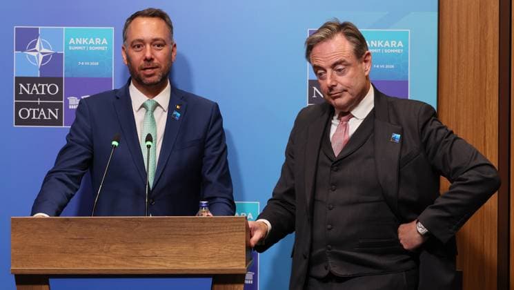 Belgian Minister of Foreign Affairs Maxime Prevot and Prime Minister Bart De Wever pictured at a head of states and government summit of the NATO (North Atlantic Treaty Organization) military alliance, Wednesday 08 July 2026, in Ankara, Turkey.  BENOITxDOPPAGNE 180723880